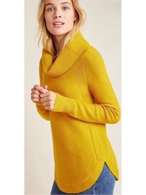 ANTHROPOLOGIE MOTH | Mustard Yellow Georgia Cowl Neck Tunic Sweater Sz. XS